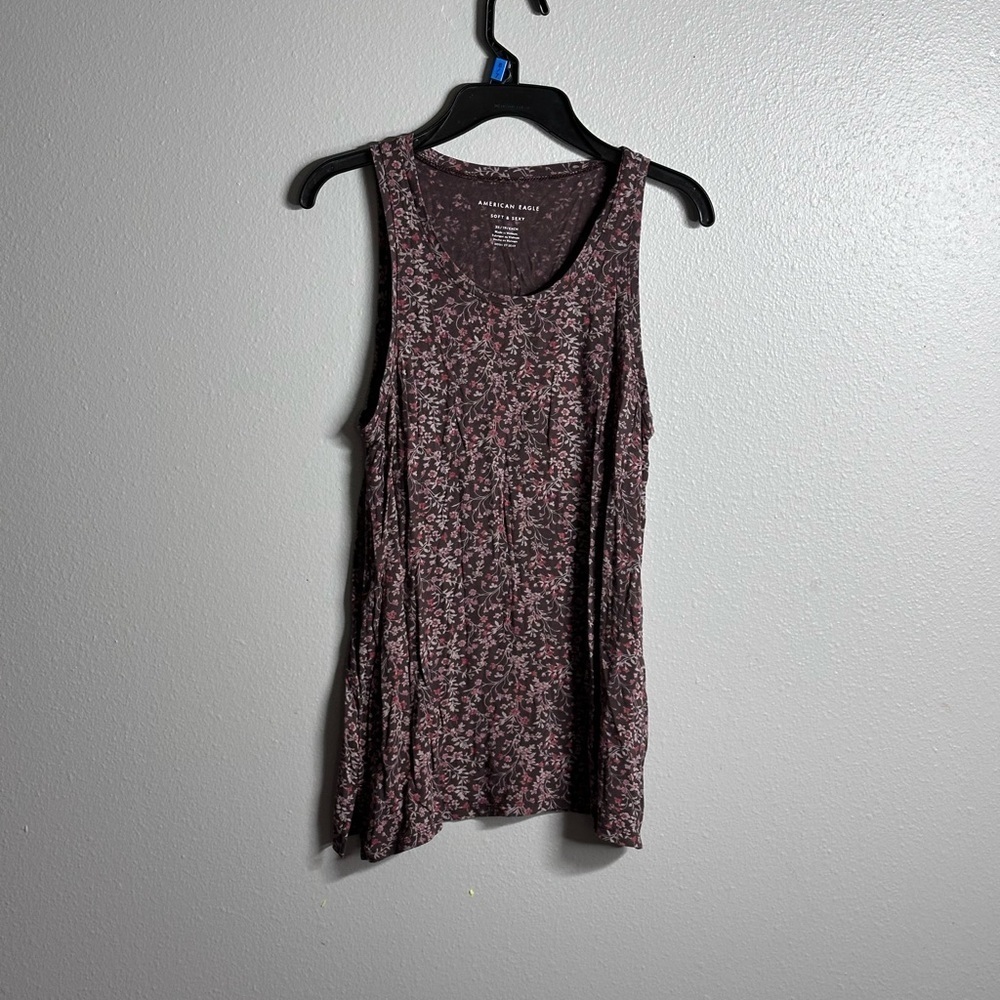 American Eagle Women Floral Tank Top Pink‎ Brown Size